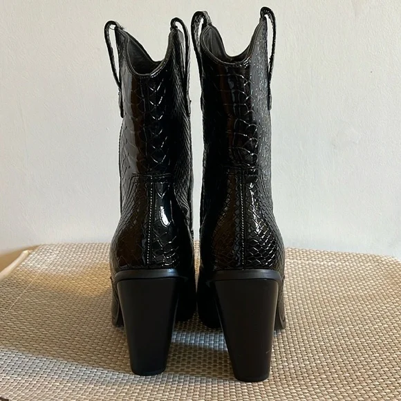 Snakeskin Patent Leather Cowgirl Western Biker Calf Height Cowboy Boots - 7.5/38 - Picture 5 of 12